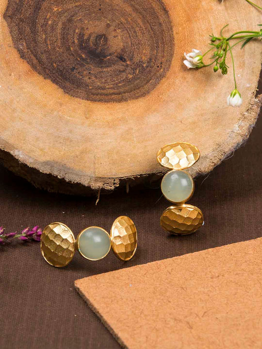 Gold Plated Moonstone Half Hoops, Earrings - Shopberserk