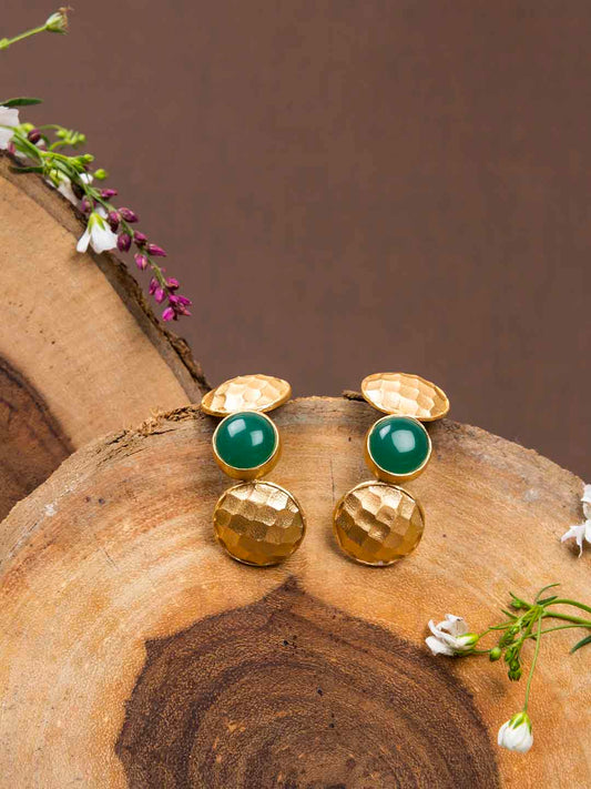 Gold Plated Jade Half Hoops, Earrings - Shopberserk