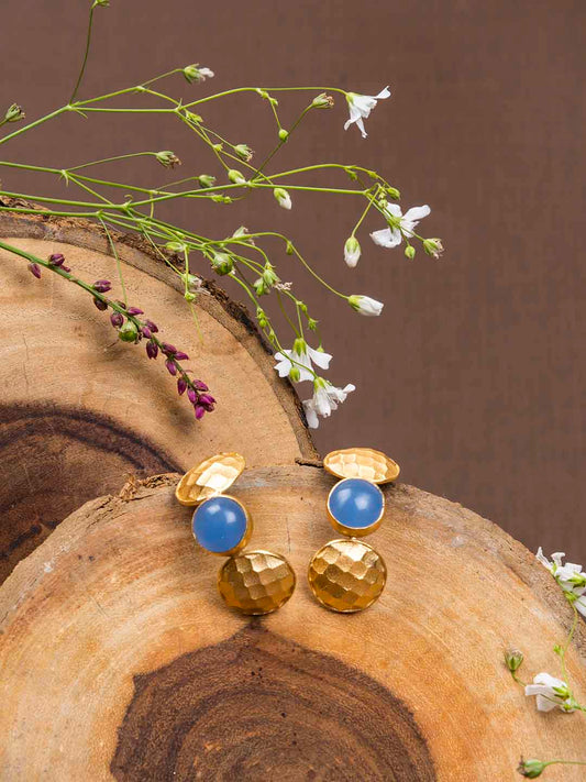 Gold Plated Lapis Half Hoops, Earrings - Shopberserk