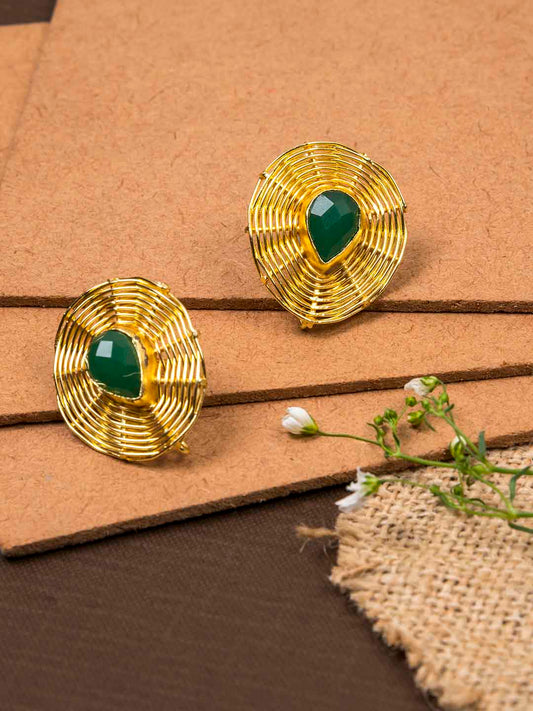 Gold Plated Jade Teardrop Studs, Earrings - Shopberserk