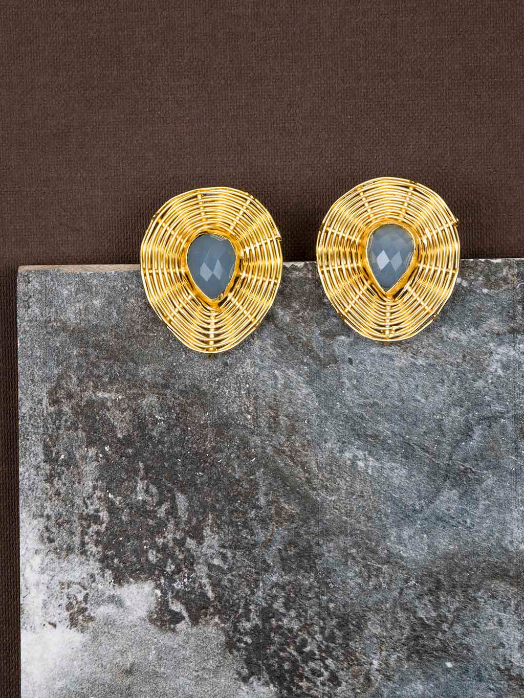 Gold Plated Aqua Teardrop Studs, Earrings - Shopberserk