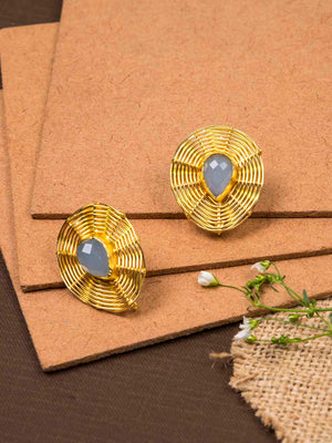 Gold Plated Aqua Teardrop Studs, Earrings - Shopberserk