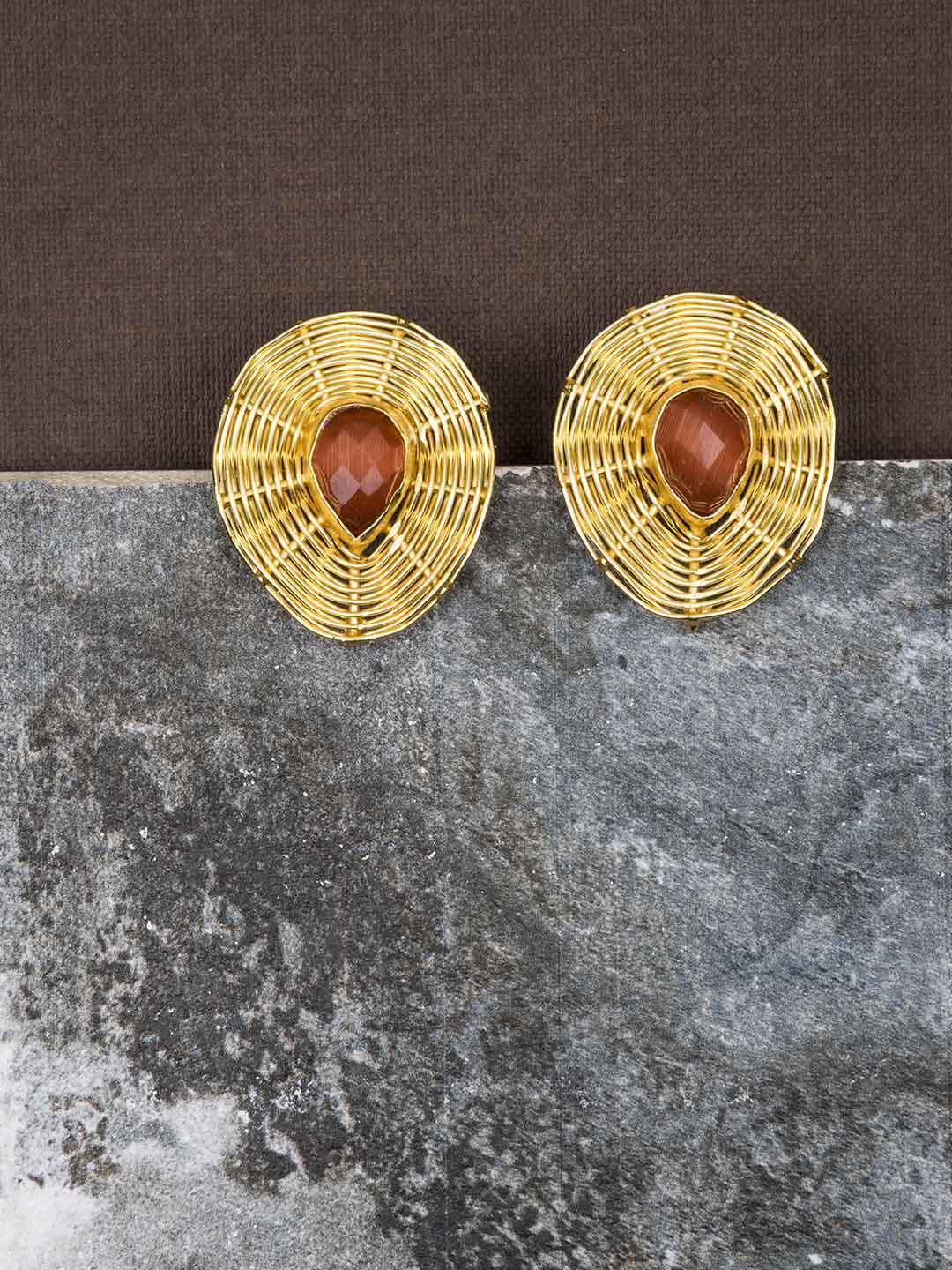 Gold Plated Carnelian Teardrop Studs, Earrings - Shopberserk