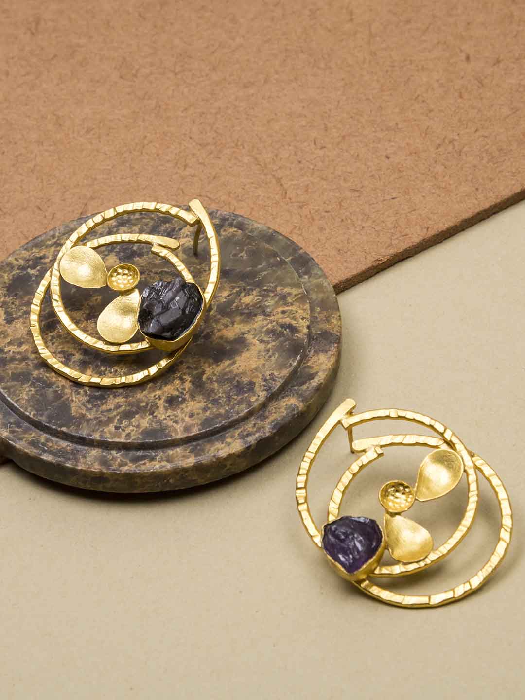 Gold Plated Victorian Amethyst Studs, Earrings - Shopberserk