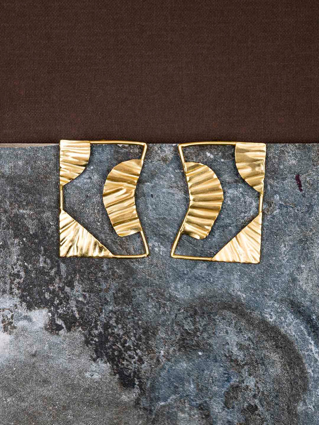 Gold Plated Abstract Rectangular Studs, Earrings - Shopberserk