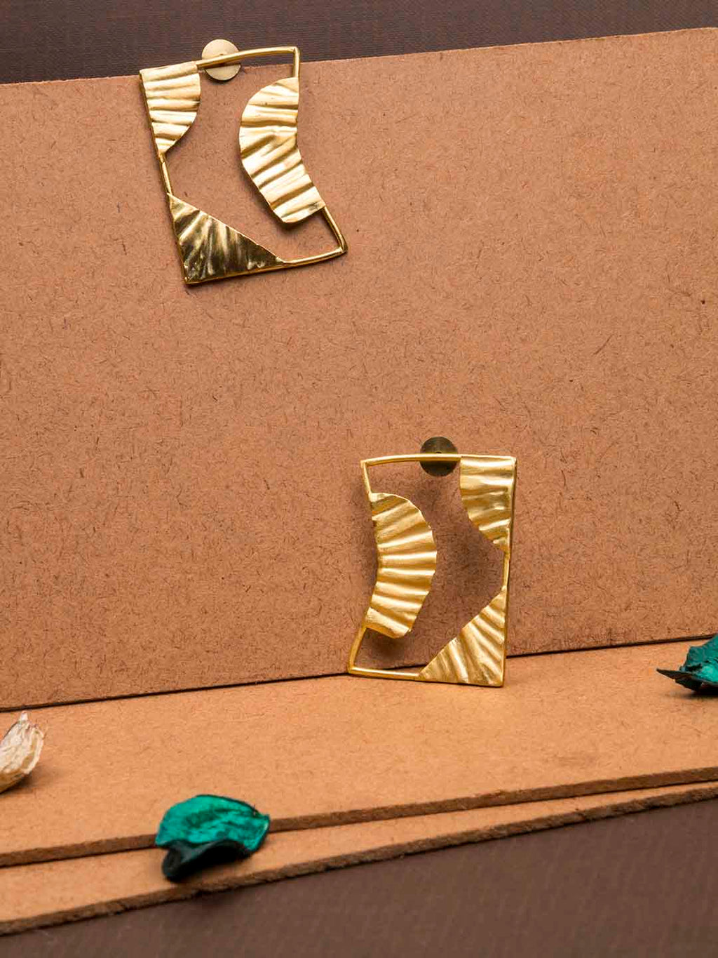 Gold Plated Abstract Rectangular Studs, Earrings - Shopberserk