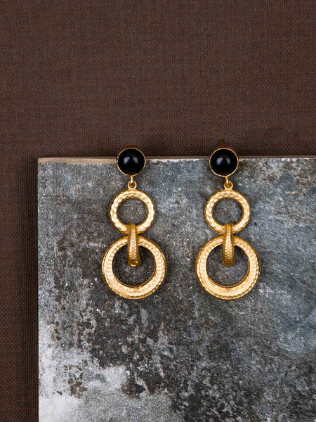 Gold Plated Onyx Double Loop Danglers