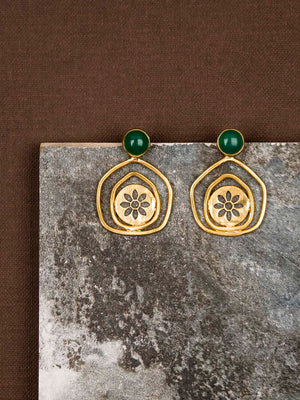 Gold Plated Jade Pentagon Studs, Earrings - Shopberserk