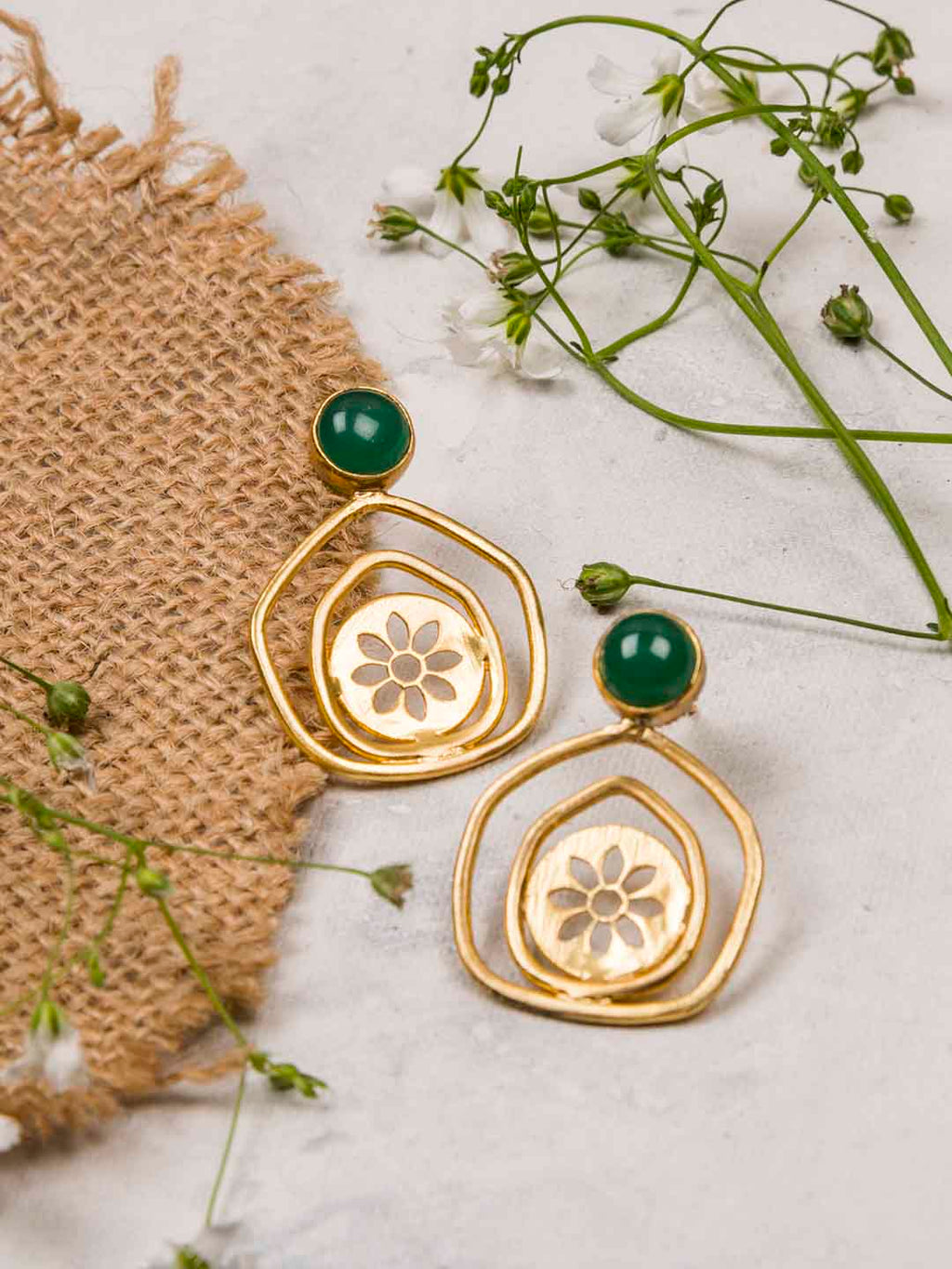 Gold Plated Jade Pentagon Studs, Earrings - Shopberserk