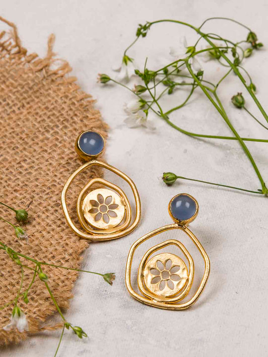 Gold Plated Lapis Pentagon Studs, Earrings - Shopberserk