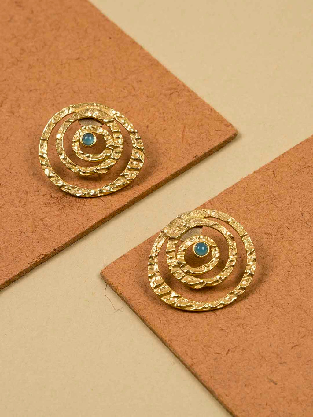 Gold Plated Aqua Spiral Studs, Earrings - Shopberserk