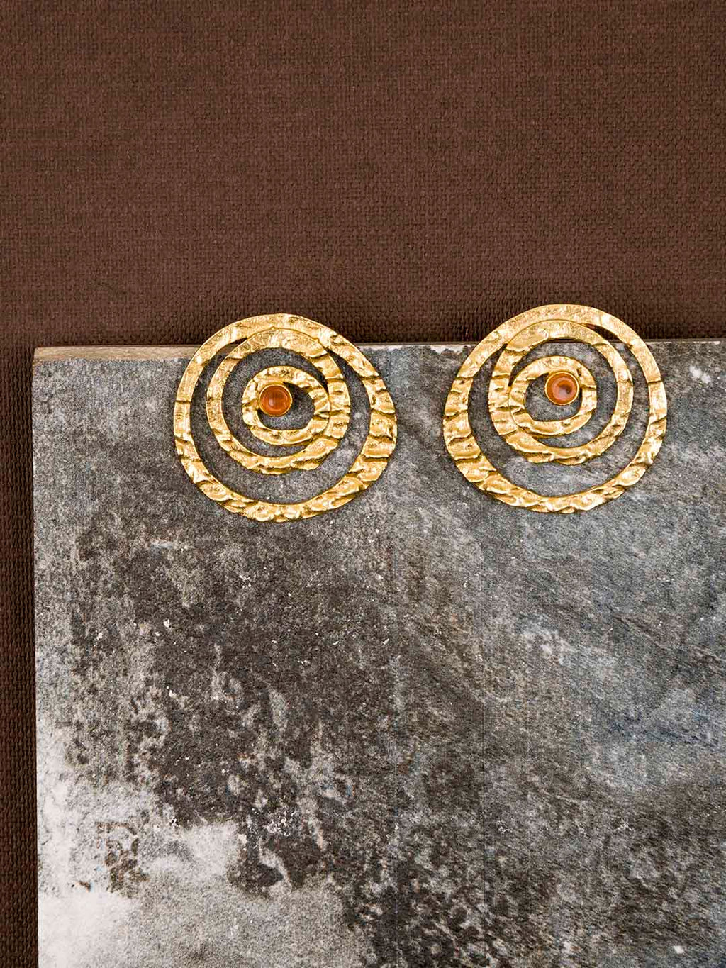 Gold Plated Carnelian Spiral Studs, Earrings - Shopberserk