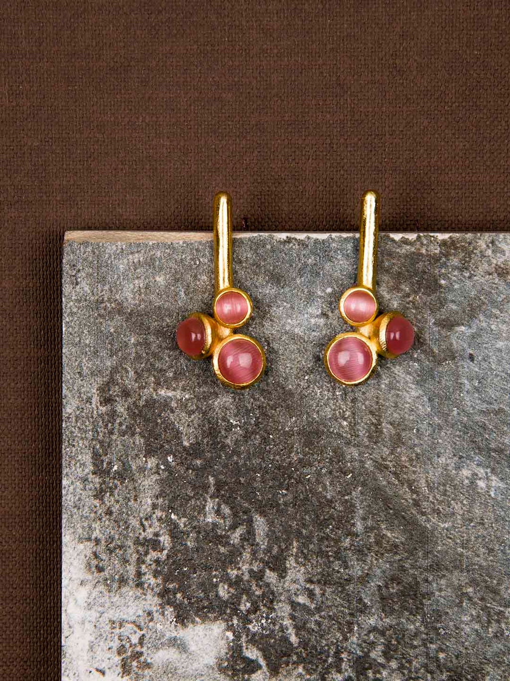 Gold Plated Rose Quartz Stem Studs, Earrings - Shopberserk
