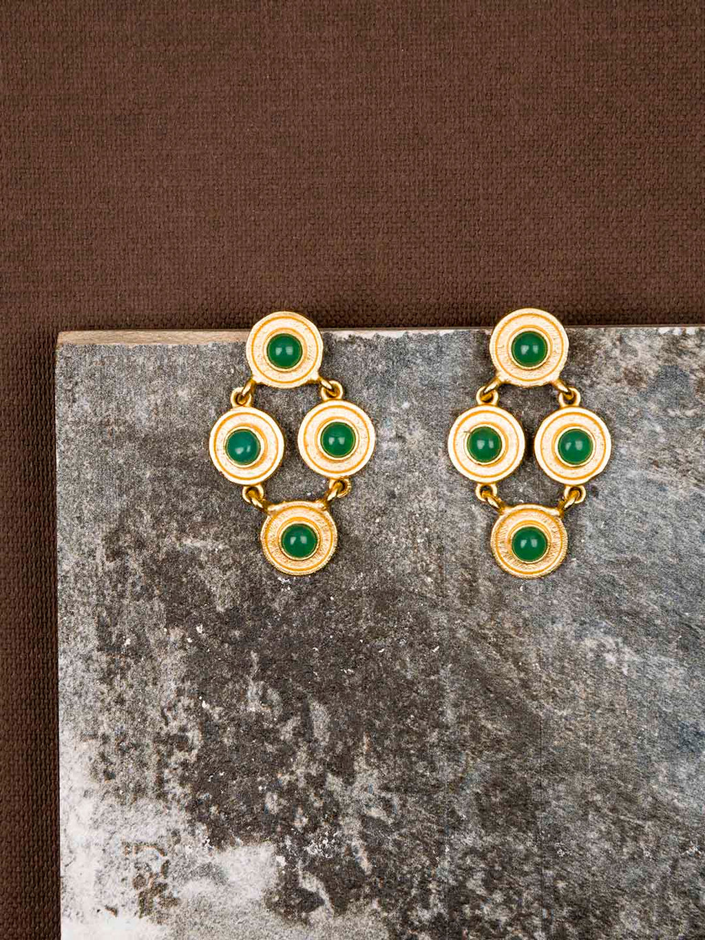 Gold Plated Rhombus Jade Studs, Earrings - Shopberserk