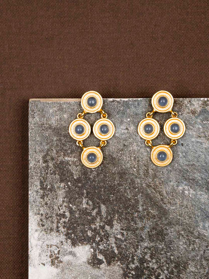 Gold Plated Rhombus Moonstone Studs, Earrings - Shopberserk