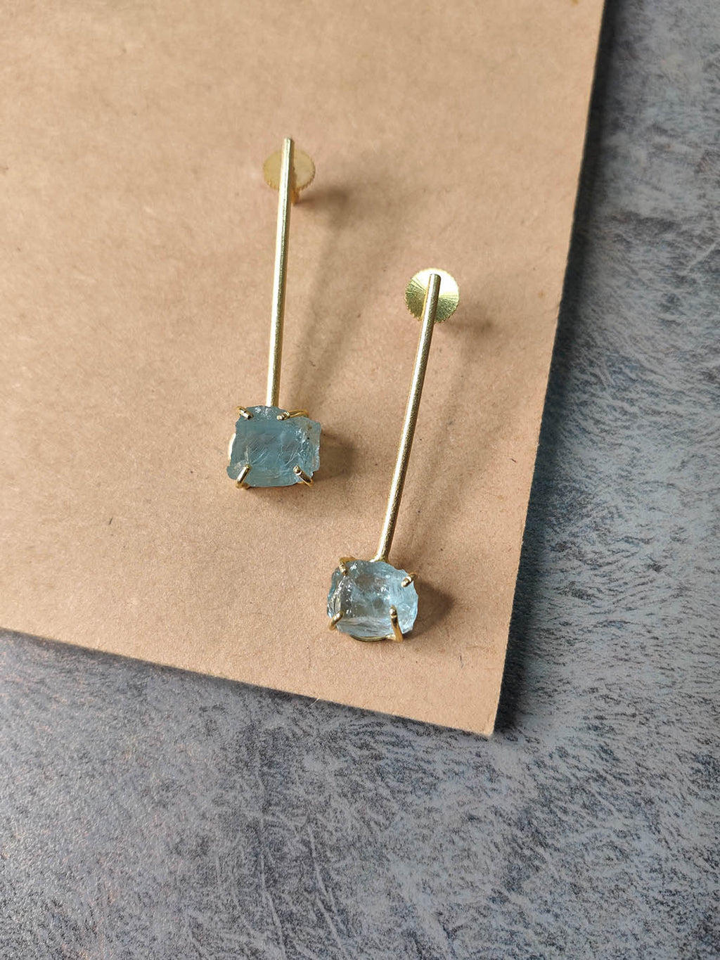 Gold Plated Aqua Stick Studs, Earrings - Shopberserk
