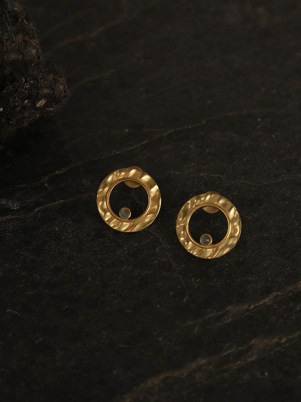Gold Plated Moonstone Ring Studs, Earrings - Shopberserk