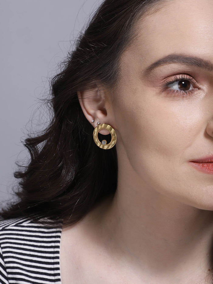 Gold Plated Moonstone Ring Studs, Earrings - Shopberserk