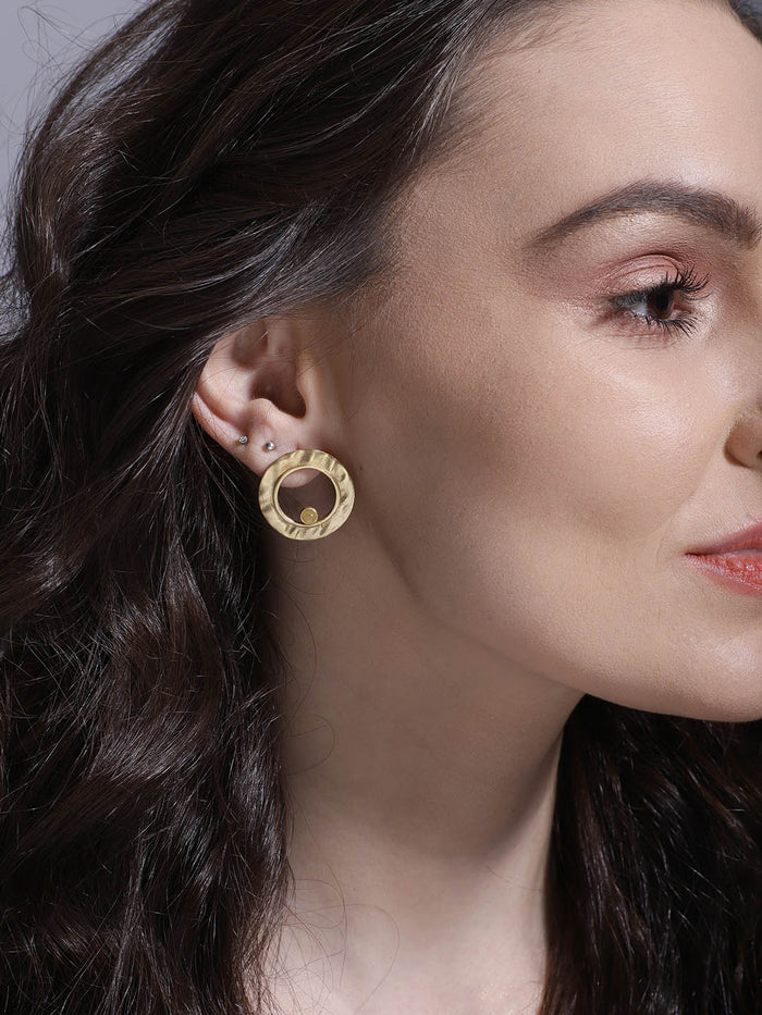 Gold Plated Citrine Ring Studs, Earrings - Shopberserk