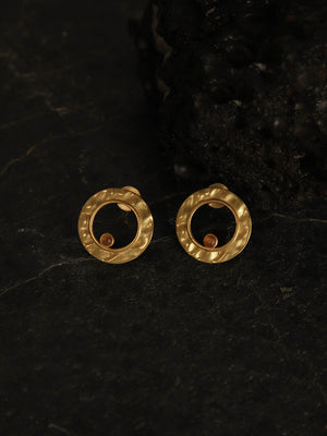 Gold Plated Carnelian Ring Studs, Earrings - Shopberserk