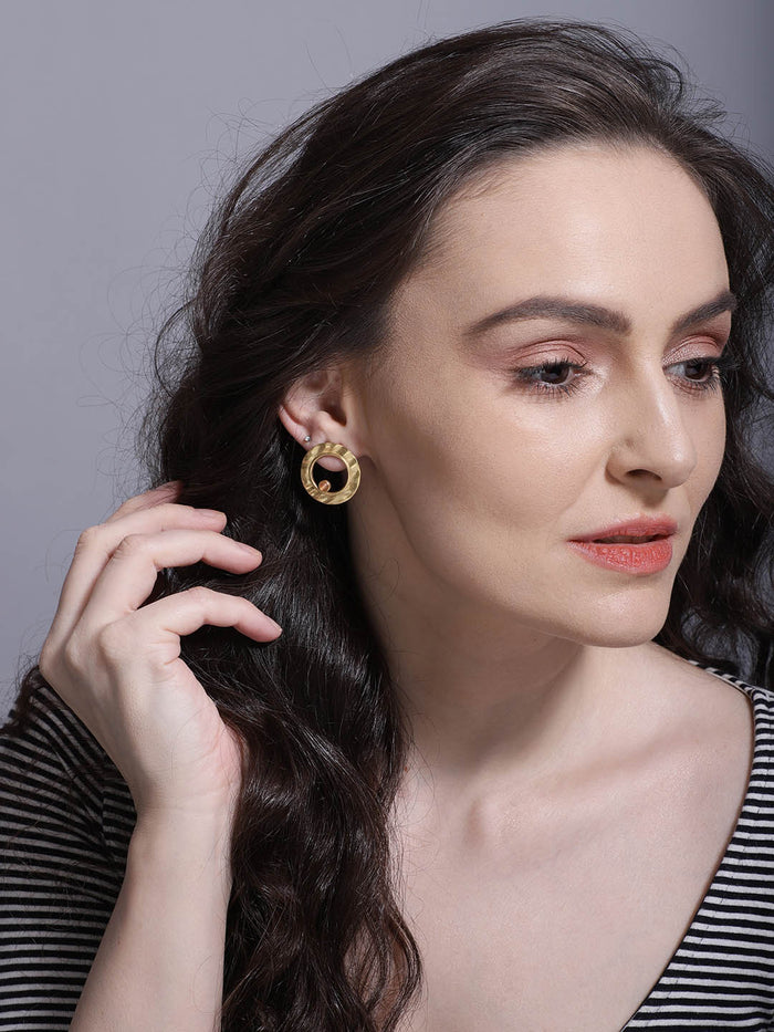 Gold Plated Carnelian Ring Studs, Earrings - Shopberserk