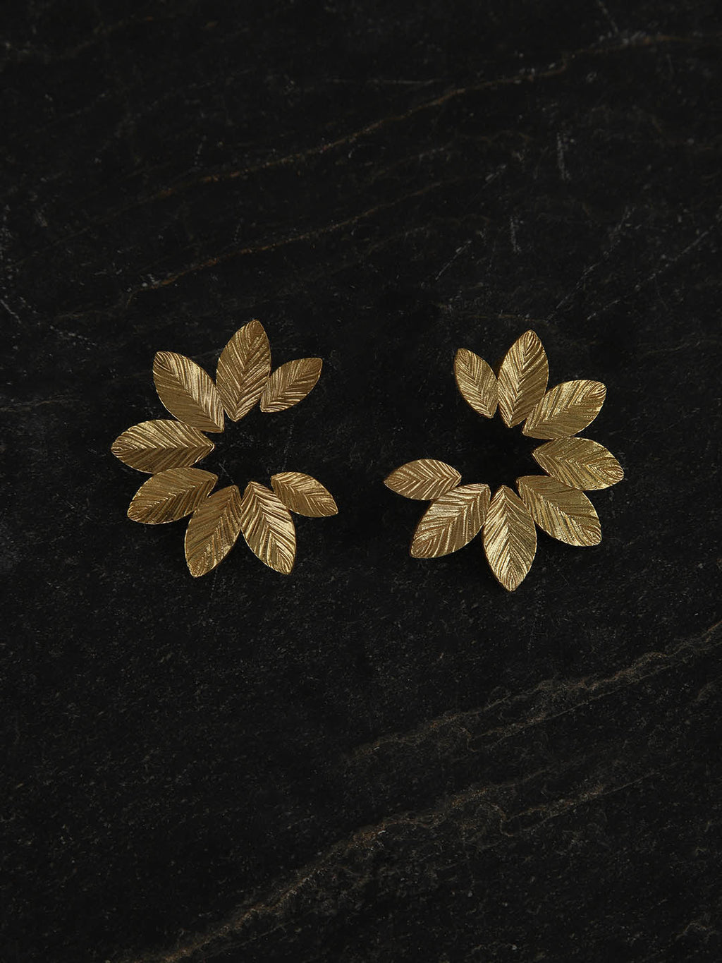 Gold Plated Floral Arc Studs, Earrings - Shopberserk