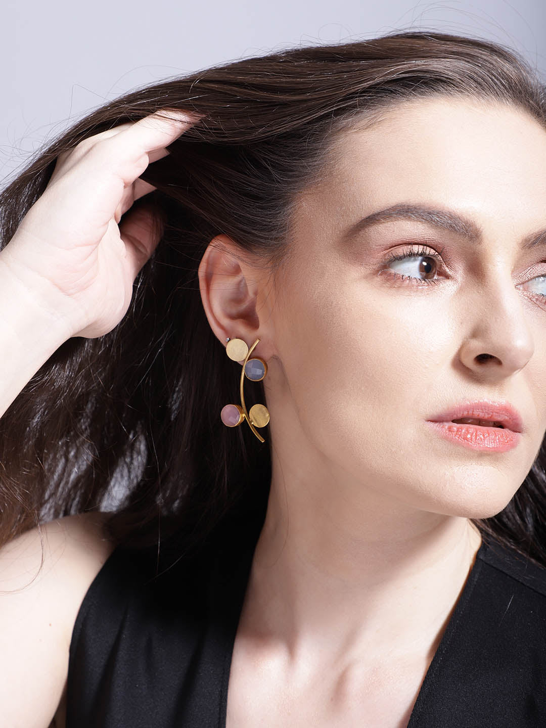 Gold Plated Multistone Disc Studs, Earrings - Shopberserk