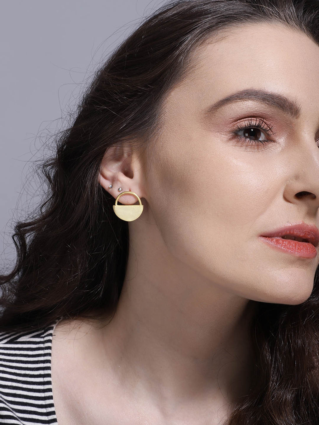 Gold Plated Half Moon Studs, Earrings - Shopberserk