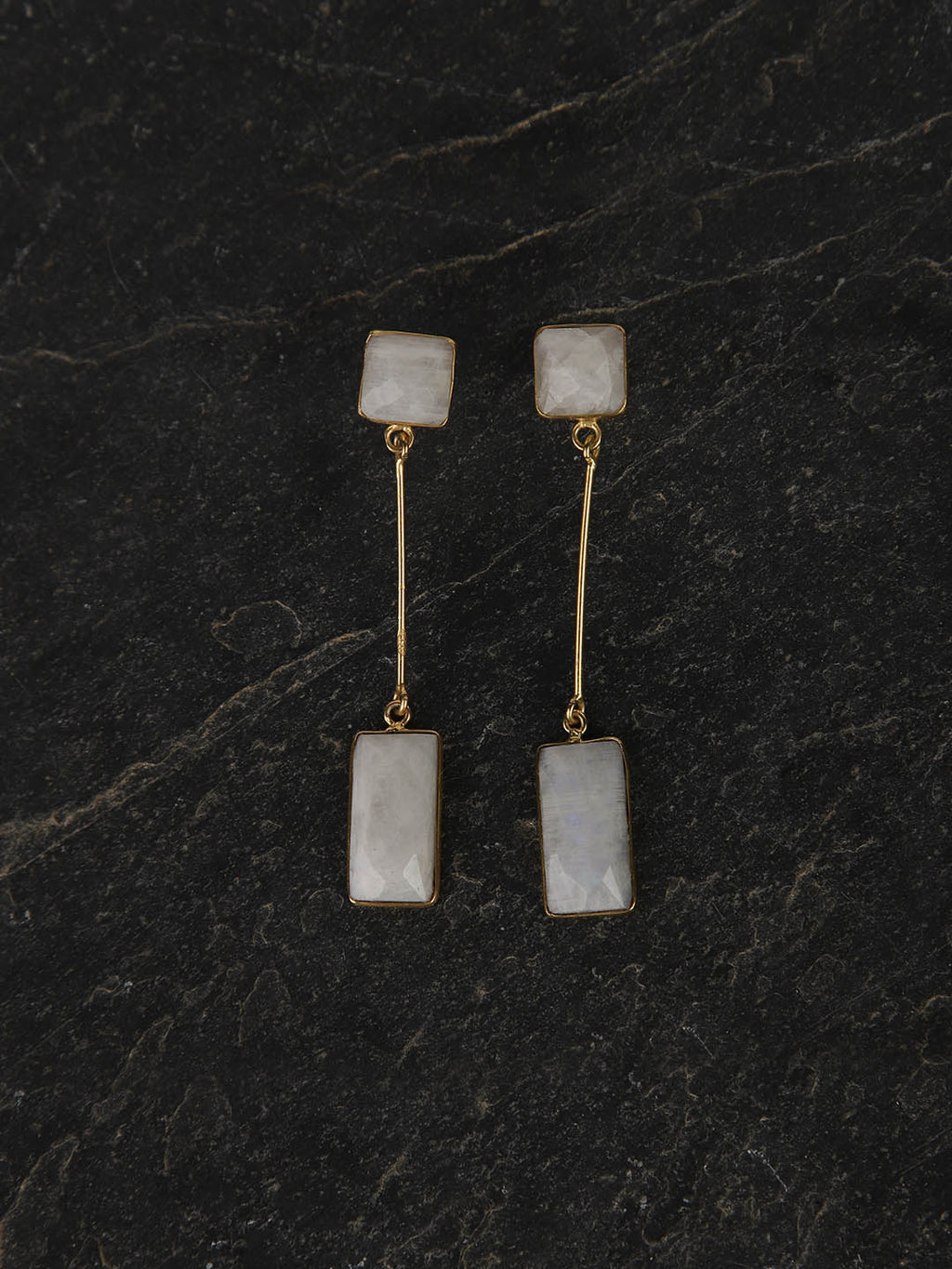 Gold Plated Moonstone Drop Danglers, Earrings - Shopberserk