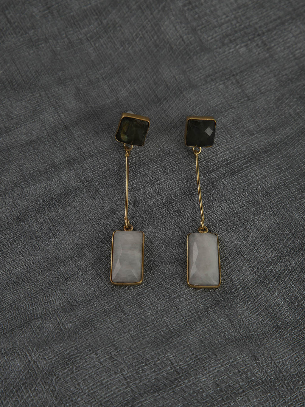 Gold Plated Multistone Drop Danglers - Labradorite, Moonstone, Earrings - Shopberserk