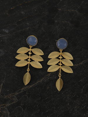 Gold Plated Aqua Drop Danglers, Earrings - Shopberserk