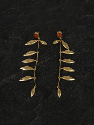 Gold Plated Carnelian Leaf Danglers, Earrings - Shopberserk