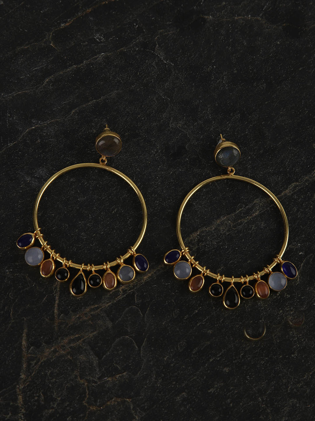 Gold Plated Multistone Hoops, Earrings - Shopberserk