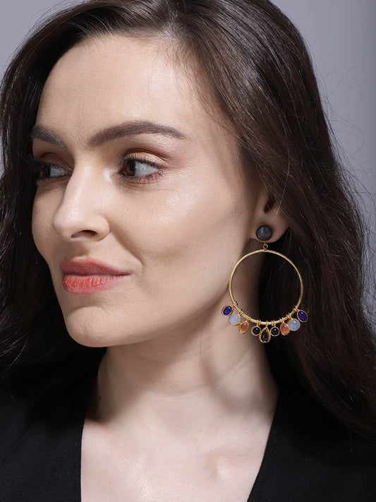 Gold Plated Multistone Hoops, Earrings - Shopberserk