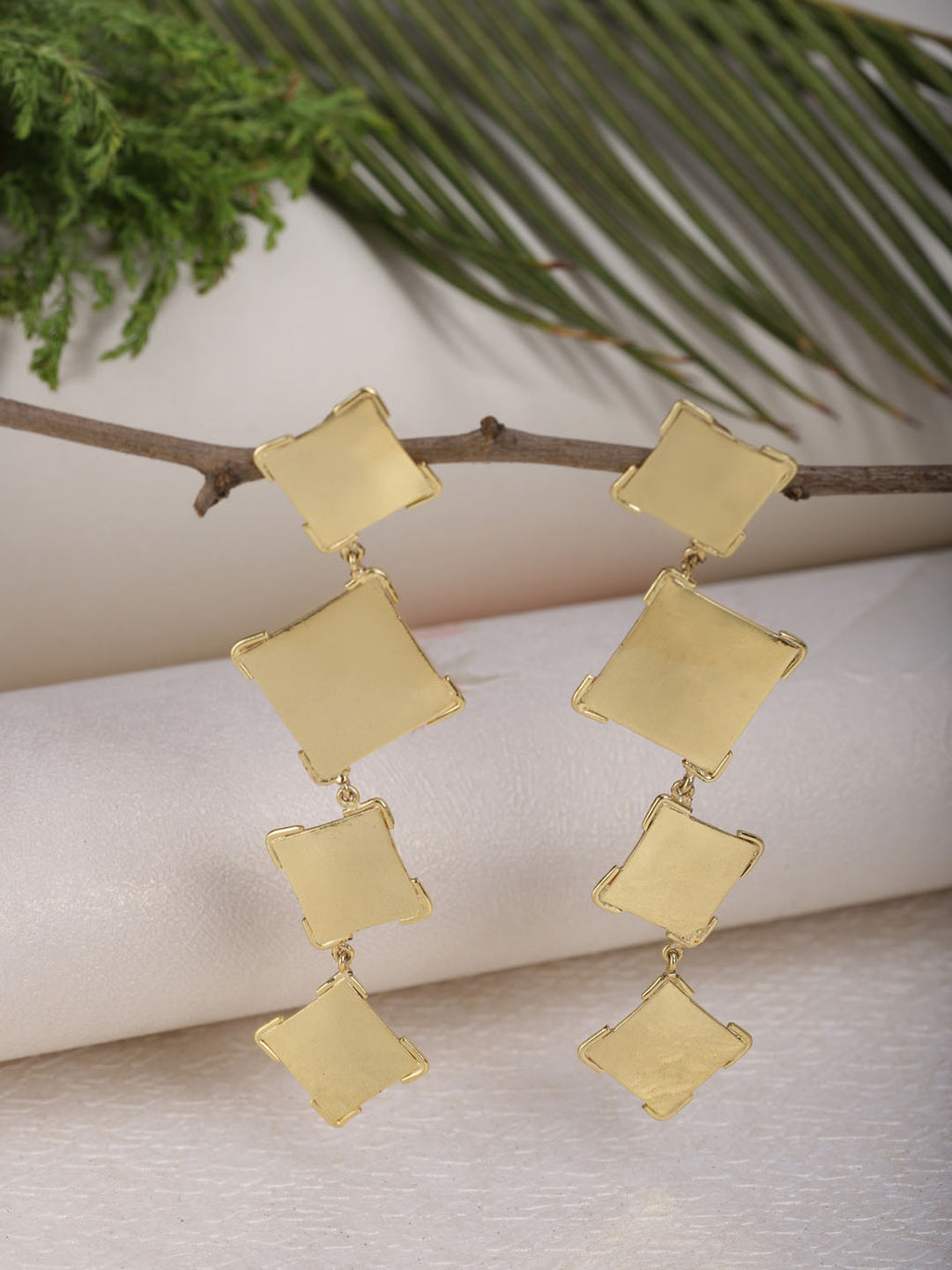 Gold Plated Rhombus Danglers, Earrings - Shopberserk
