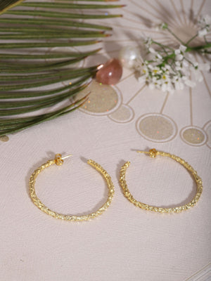 Gold Plated Textured Big Hoops, Earrings - Shopberserk