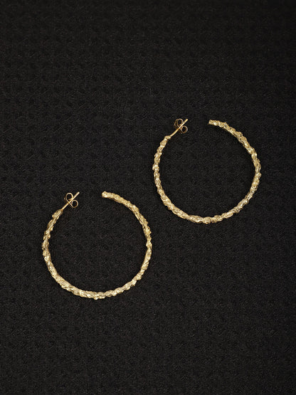 Gold Plated Textured Big Hoops, Earrings - Shopberserk
