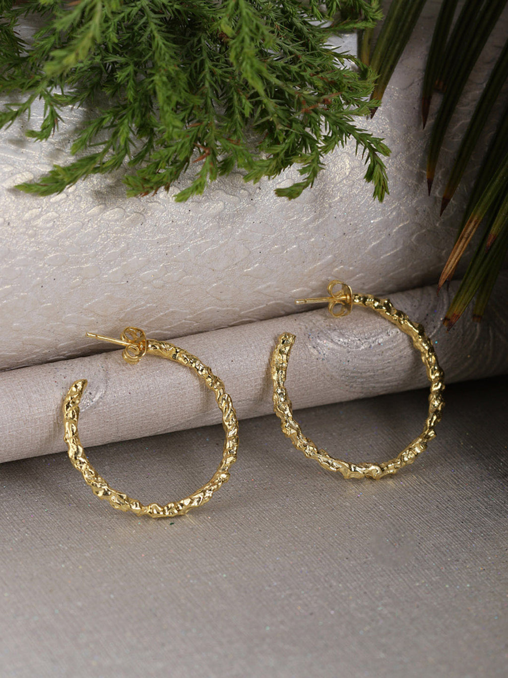 Gold Plated Textured Hoops, Earrings - Shopberserk