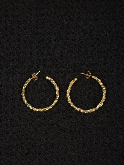 Gold Plated Textured Hoops, Earrings - Shopberserk