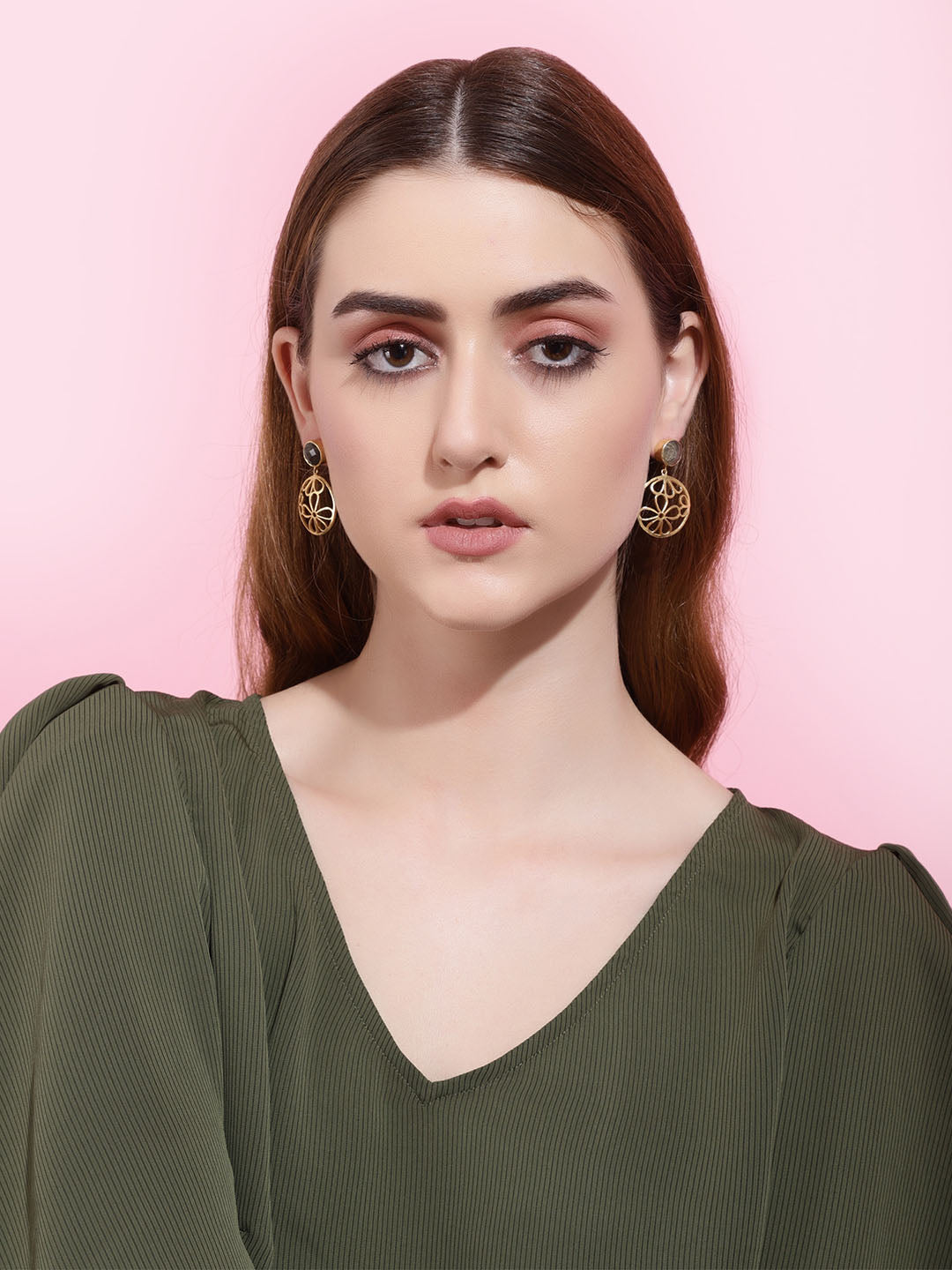 Gold Plated Labradorite Floral Drop Earrings, Earrings - Shopberserk
