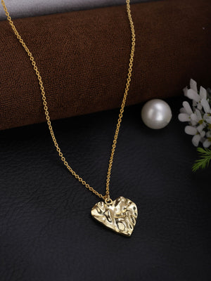 Gold Plated Textured Heart Necklace, Neckpiece - Shopberserk