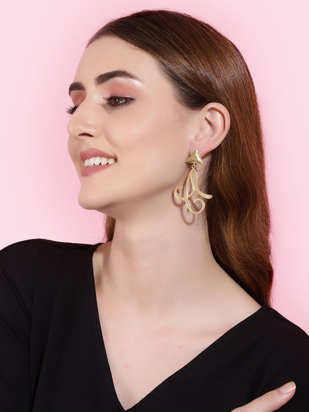Gold Plated Carved Drop Danglers, Earrings - Shopberserk