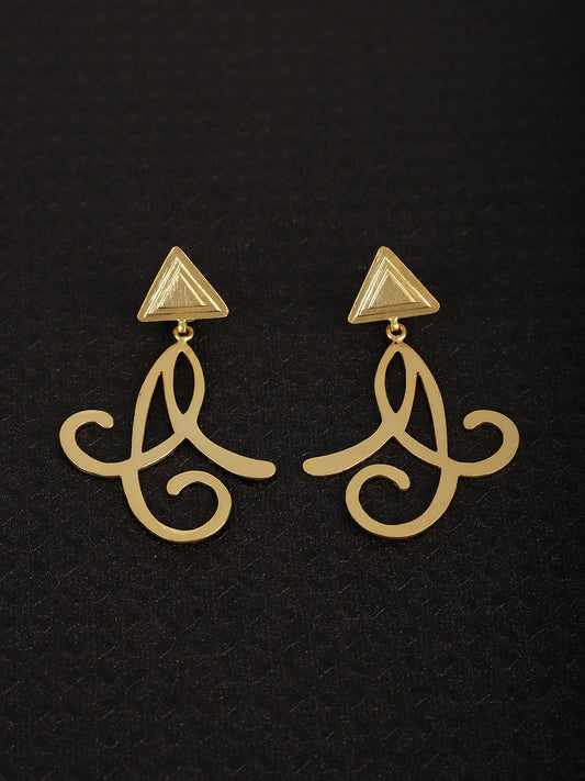 Gold Plated Carved Drop Danglers, Earrings - Shopberserk