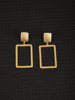 Gold Plated Minimal Rectangular Danglers, Earrings - Shopberserk