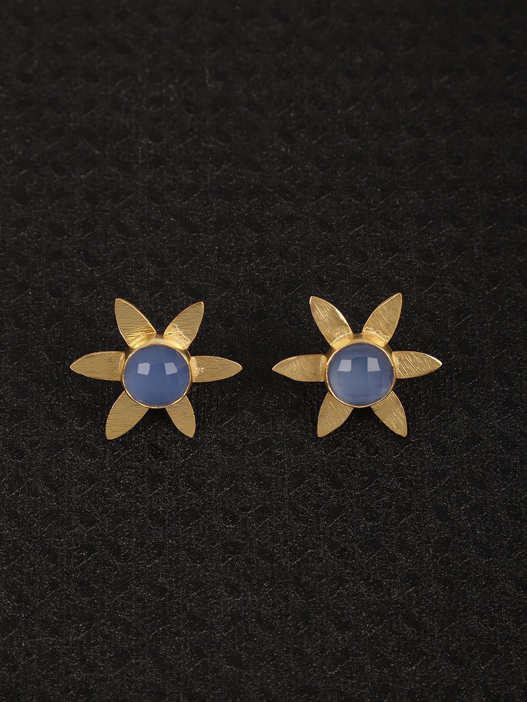 Gold Plated Blue Chalcedony Floral Studs, Earrings - Shopberserk