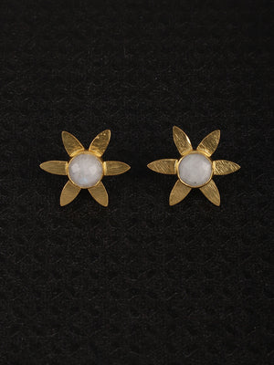 Gold Plated Moonstone Floral Studs, Earrings - Shopberserk