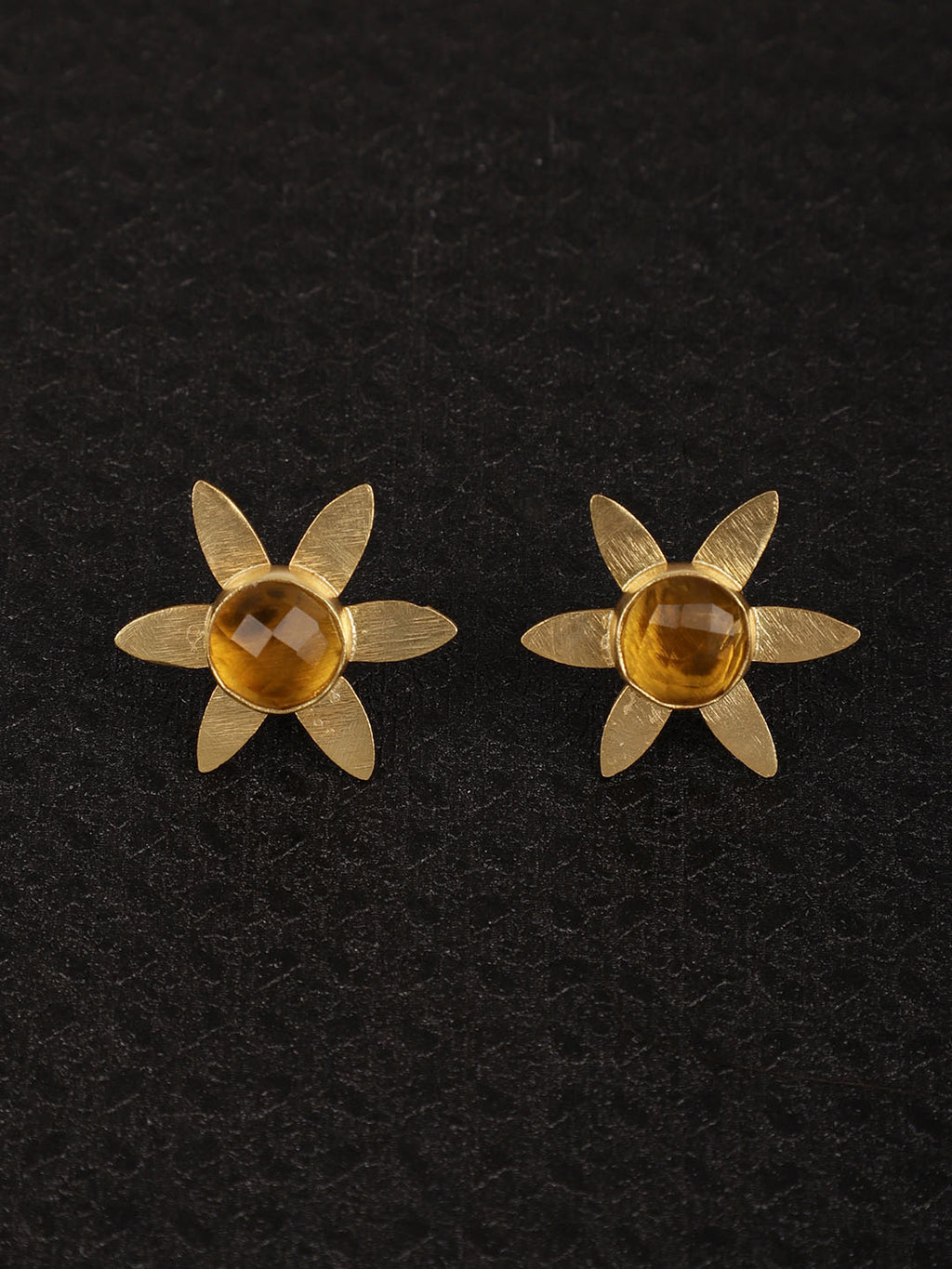 Gold Plated Yellow Onyx Floral Studs, Earrings - Shopberserk