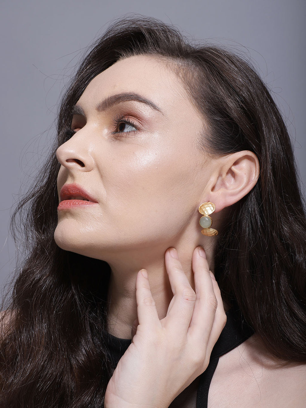 Gold Plated Moonstone Half Hoops, Earrings - Shopberserk