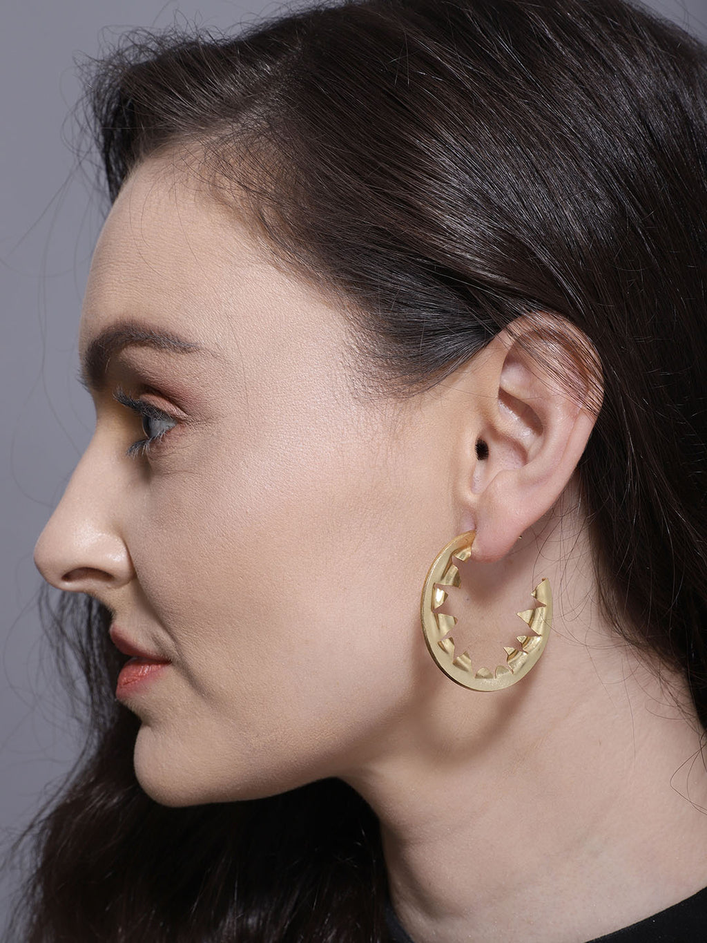 Gold Plated Triangle Cut Out Hoops, Earrings - Shopberserk