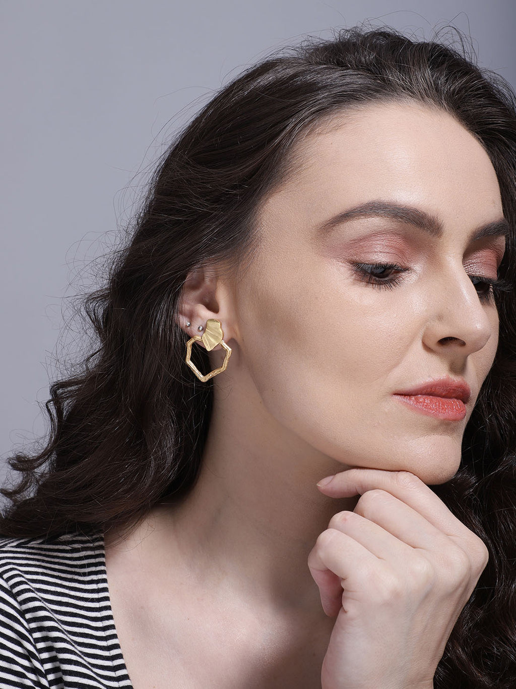 Gold Plated Asymmetric Cut Out Studs, Earrings - Shopberserk